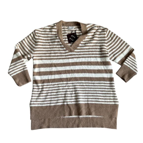 Ava & Viv Sweaters - NWT Ava & Viv Sweater Plus Size Womens XXL Tan Stripe‎ Soft VNeck Pullover
